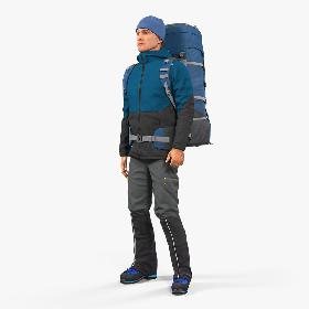 3D Winter Hiking Clothes Man with Backpack Rigged